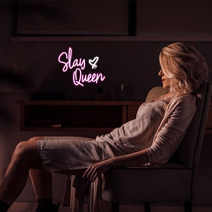 Slay Queen Neon Sign Pink White LED Neon Light Up Signs for Wall Decor Usb Neon Light for Bedroom Preppy Girl Aesthetic Room Dorm Decor Y2k Party Gifts