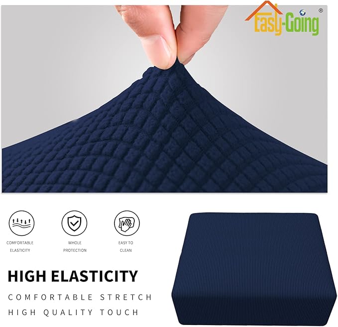 Easy-Going Stretch Square Ottoman Cover 40x40x15 inch Folding Storage Stool Furniture Protector Soft Rectangle slipcover with Elastic Bottom Navy