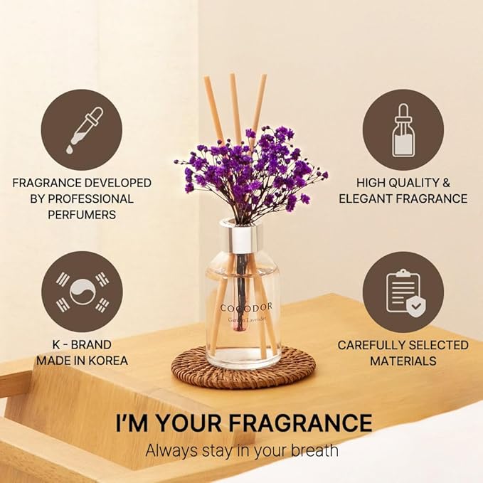 COCODOR Flower Reed Diffuser Set / 3.4oz / Black Cherry/Scent Diffuser with Sticks Home Fragrance Reed Diffuser for Bathroom Shelf Decor