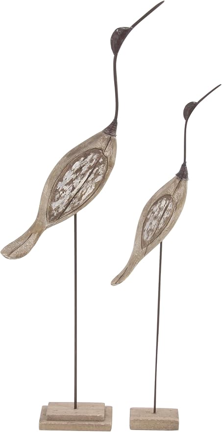Deco 79 Wood Bird Decorative Sculpture Home Decor Statues, Set of 2 Accent Figurines 28", 34"H, Brown