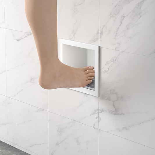 Shower Niche, 304 Stainless Steel Shower Stool for Bathroom, Recessed Shower Footrest w/Over Mount Installation, No Tile Needed (Matte White, 4.8''x6'')