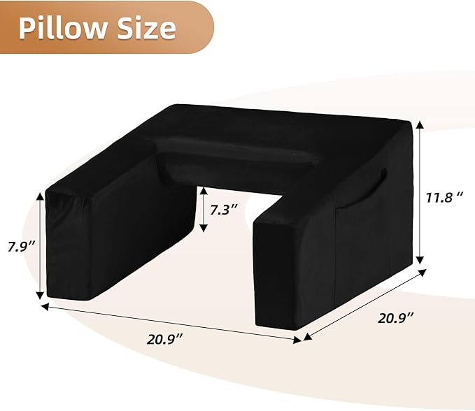 Homguava Reading Pillow Memory Lap Desk Foam Pillow for Adults Gaming Pillow Arm Rest Pillow for Reading, Crocheting, Gaming or Sitting in Bed (Black, Large)