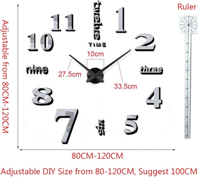 FASHION in THE CITY New 3D DIY Mirror Surface Wall Clocks Modern Design Living Room Decorative Wall Watches … (Red)