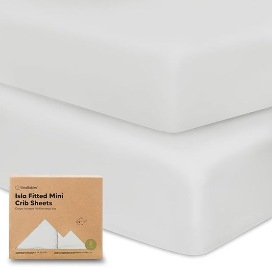 Pack and Play Sheets Fitted, 2-Pack Mini Crib Sheets - Pack N Play Sheets, Organic Fitted Crib Sheet for Pack and Play Mattress, Playard Baby Crib Sheets, Crib Sheets Neutral for Boys (French Gray)