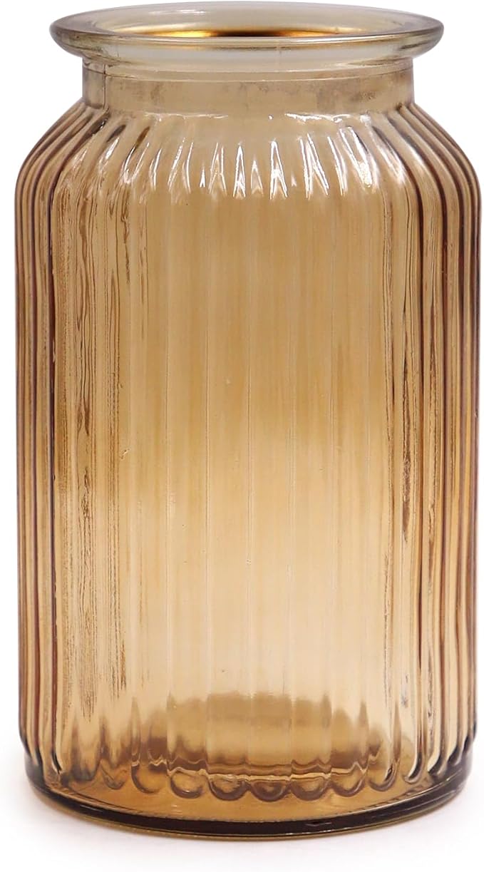OFFIDIX Glass Vase,7.3 * 4.3in Vertical Line Geometric Faceted Design Flower Vase