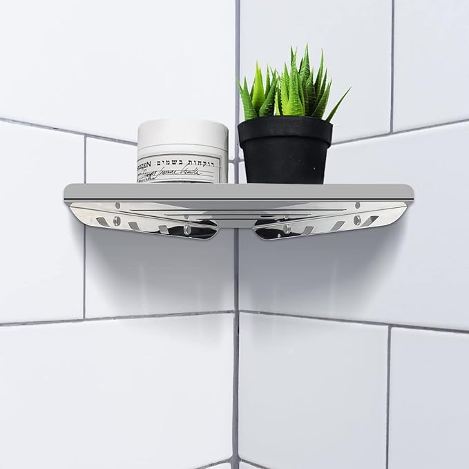 2 Pcs 304 Stainless Steel Corner Shelf with Screws, Triangle Shower Caddy, Wall Mount Soap Holder for Bathroom, Kitchen Organization (Polished Silver)