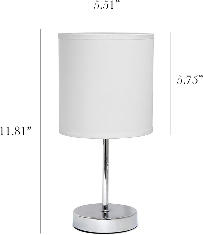 Simple Designs LT2007-WHT-LB Basic Chrome Mini Table Lamp for Living Room, Nightstand, Desk, Countertop, White, with Feit LED Bulb Included