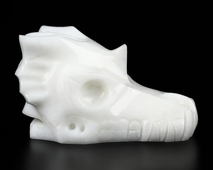 Skullis 2.0" White Jade Hand Carved Crystal Dragon Skull Sculpture, Crystal Healing.1513