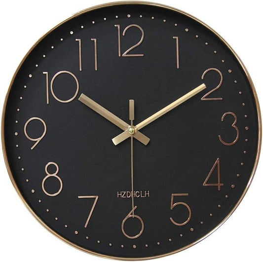 HZDHCLH 12 inch Black Wall Clocks Battery Operated, Small Silent Non Ticking Wall Clock for Living Room Bedroom Kitchen Office Classroom Decor(Black Rose Gold)