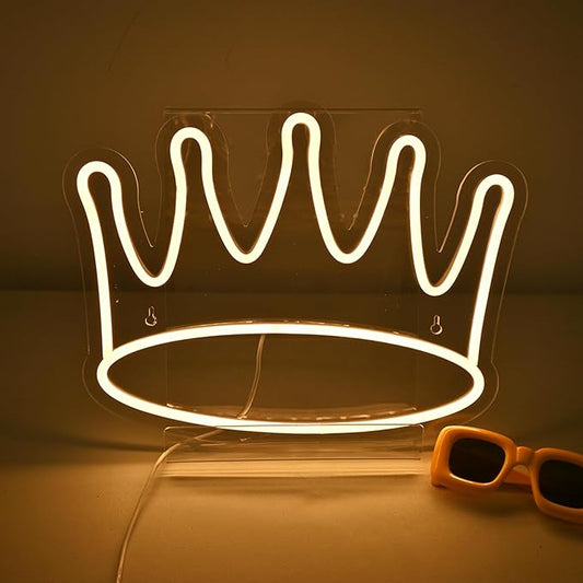 Crown Neon Signs Led Crown Neon Light Large Wall Hanging Lights Art Decor Neon Lights for Bedroom Kid Room Shop Apartment Dorm Birthday Party Wedding(Warm White)
