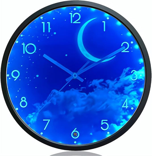 OCEST 12 Inch Night Light Wall Clock for Bedroom, Silent Battery-Operated Wall Clock Glow in The Dark for Living Room/Kitchen, Large Digital Display Kids Birthday Present-Moon