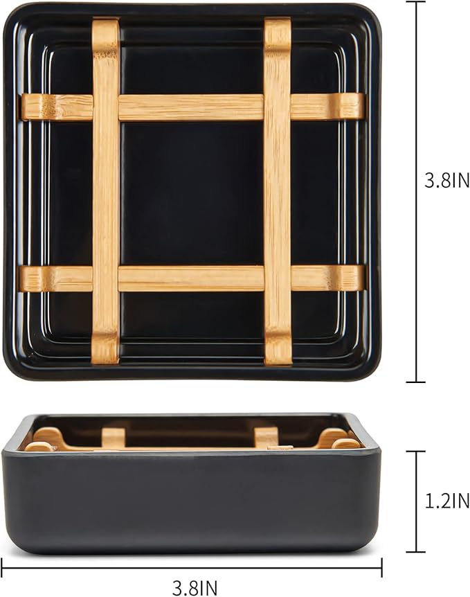 Bamboo Soap Dishes for Bar Soap Holders for Shower for Bathroom Sink Bulk Small Wooden Soap Tray Jabonera Pretty Neat Ventilated Soap Dish Disj Disk, Detachable (Single Right Angle Black)