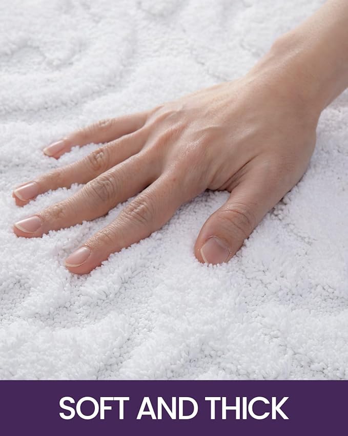 DEXI Bathroom Rug 24x36, Non Slip Washable Bath Mat for Shower Floor, Absorbent Soft Bathmat with Rubber Backing, Plush Fluffy Microfiber Floral Retro Carpet, White