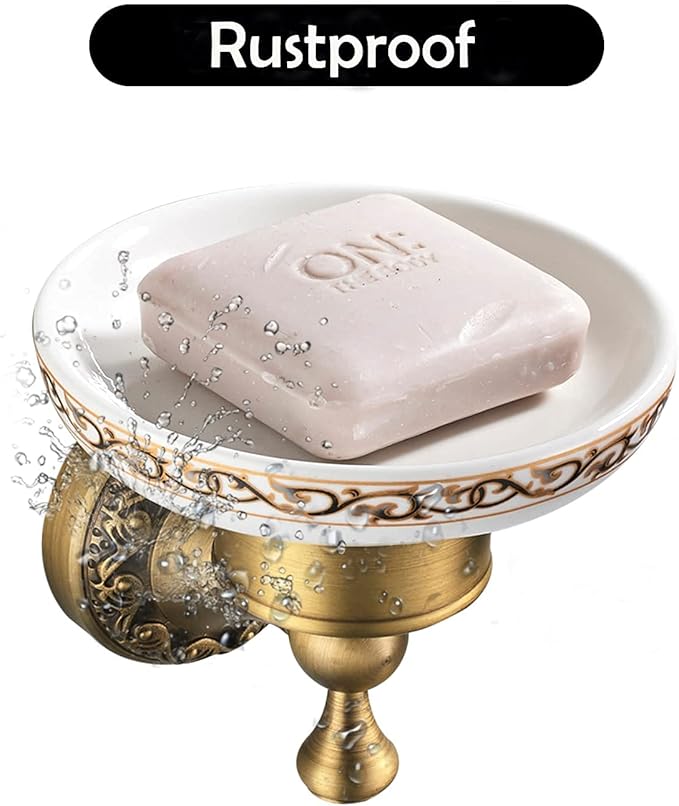 Leyden Shower Soap Dish, Antique Brass Dish Soap Holder Luxury Art Engraved Wall Mount Bathroom Hardware