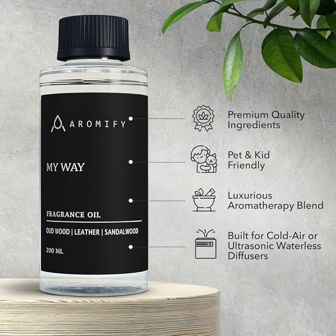 My Way Fragrance Oil 6.7 FL Oz (200 mL), Inspired by 1 Hotel Miami Beach, Scent Diffuser Oil with Leather, Sandalwood & Iris, Diffuser Oil for Home, Spa & Office, Pure Aroma Ingredients
