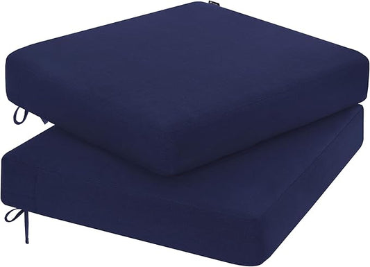 Favoyard Outdoor Chair Cushion 16 x 17 x 3 Inch Rainproof & 3-Year Fade Resistant Patio Furniture Cushions with Removable Cover and Adjustable Ties for Garden Sofa Couch Pads Set of 2, Blue