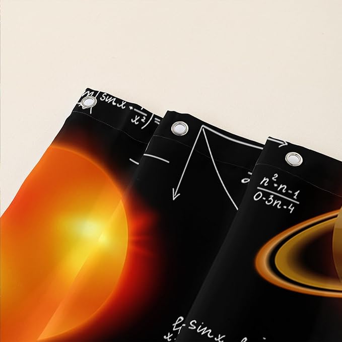 AILONEN Solar System Shower Curtain,Math Galaxy Planet Bath Curtain for Bathroom Decor,Polyester Waterproof with 12 Plastic Hooks 72" W*72" H
