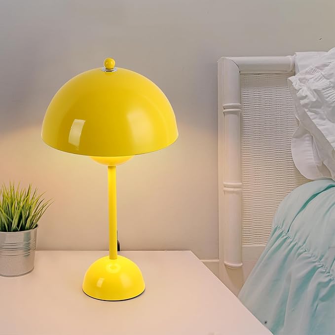 COSYLUX Modern Small Table Lamp for Bedroom, Cute Dome Shade Reflecting Light Reading Lamp for Living Room, Kid's Room, Study, Office, Beside Bedside Nightstand Desk Lamp(Yellow)