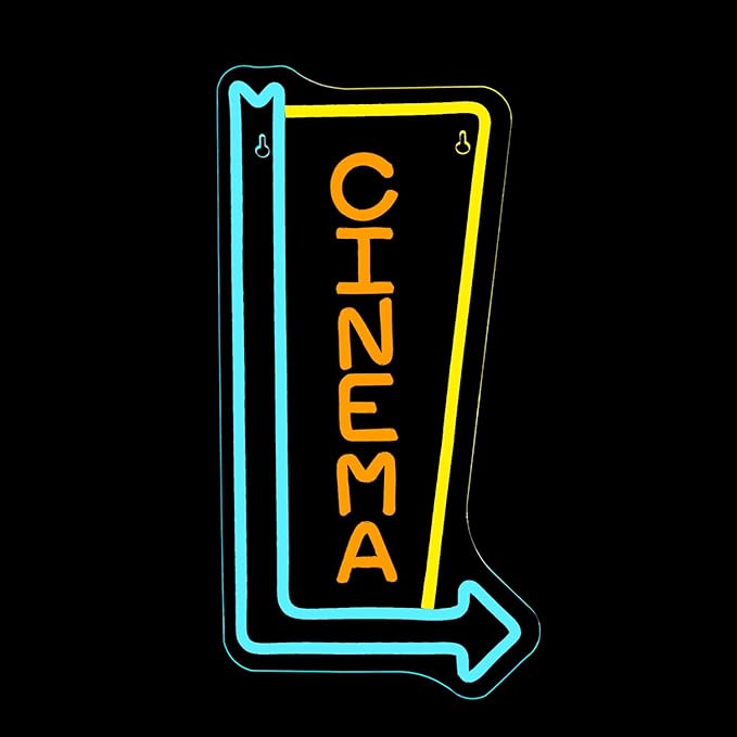 Looklight Cinema Neon Signs for Wall Decor Right Arrow Neon Light Yellow Blue LED Light Sign Right-Pointing Arrow Neon USB Light Up Letters Sign for Film Room Cinema Man Cave Party Theater Decor