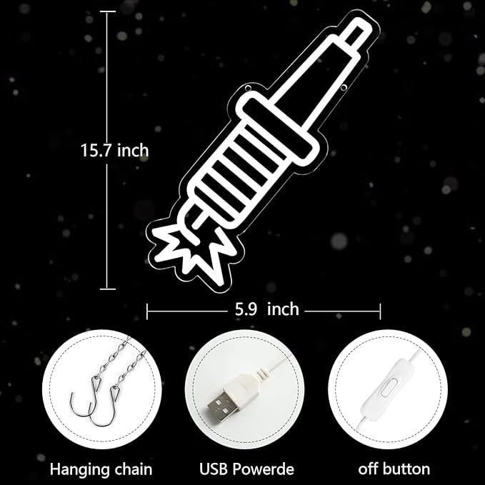 JFLLamp Spark Plugs Neon Signs for Wall Decor Neon Lights for Bedroom Led Business Signs Suitable for Garage Car Stores Christmas Birthday Party 5V Power Adapter, 15.7 * 5.9 Inch(White)
