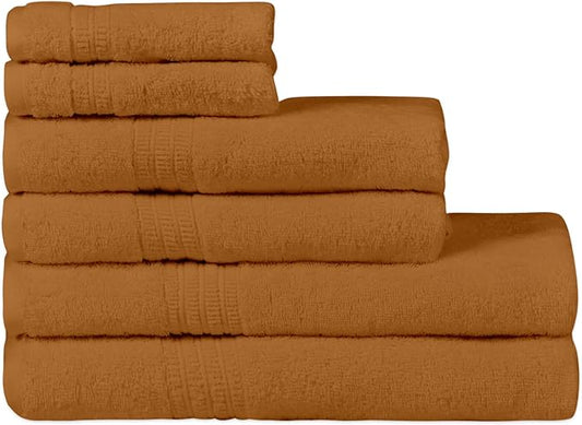 HOMELOVER 6 Piece Towel Set - 100% Organic Cotton, 2 Bath Towels, 2 Hand Towels, 2 Washcloths - 500 GSM, Hotel & Spa Quality, Soft, Quick Dry, Highly Absorbent Bathroom Essentials (Sahara Brown)