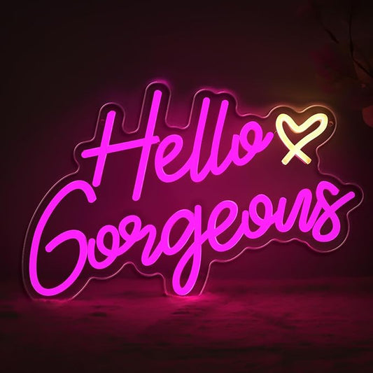 Hello Gorgeous Neon Sign, Hello Led Neon Sign for Home Wedding Birthday, Hello Beautiful LED Neon Lights Party Decorations(Adjustable Brightness)