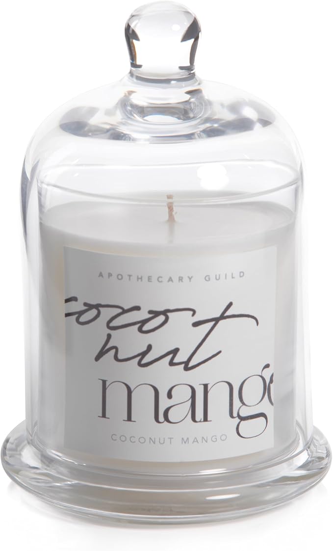 Zodax Apothecary Guild Scented Jar Candle with Glass Cloche, 10.19 oz - Coconut Mango