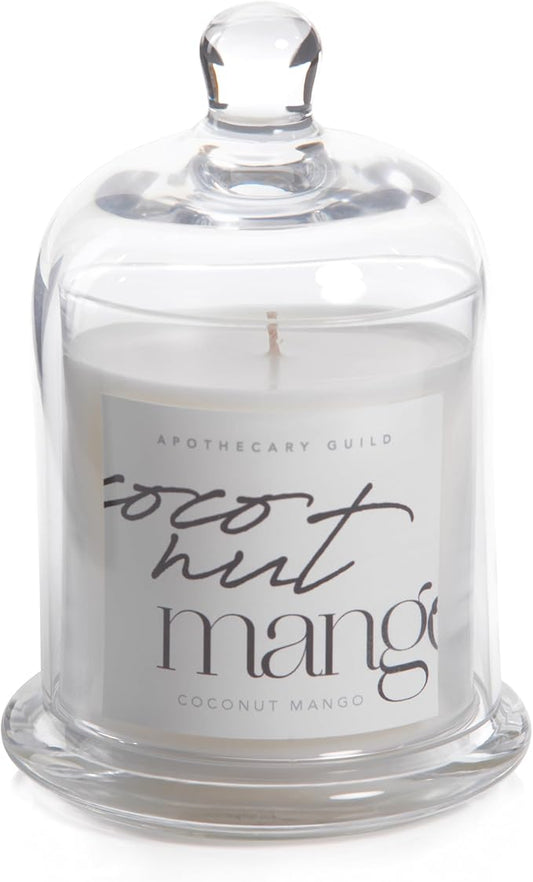 Zodax Apothecary Guild Scented Jar Candle with Glass Cloche, 10.19 oz - Coconut Mango