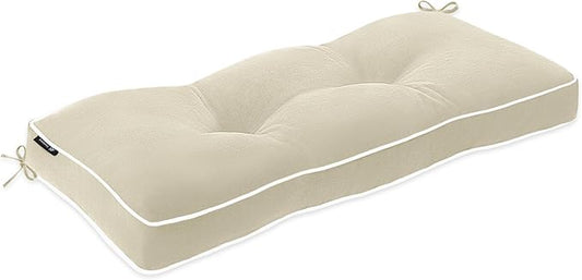 Favoyard Outdoor Bench Cushion 36 x 14 Inch Water-Resistant & 3-Year Fade Resistant Patio Furniture Cushions Tufted Garden Seat Pads for Indoor/Outdoor Porch Sofa Settee Couch with Ties, Beige
