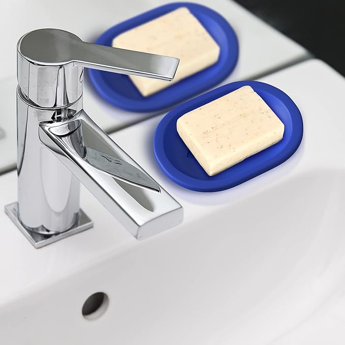 Topsky 2 Pcs Soap Dish Soap Holder for Shower, Soap Dishes Soap Savers for Bar Soap, Soap Bar Holder Shower with Drip Tray, Plastic Double Layer Draining Soap Box for Bathroom Kitchen - Blue