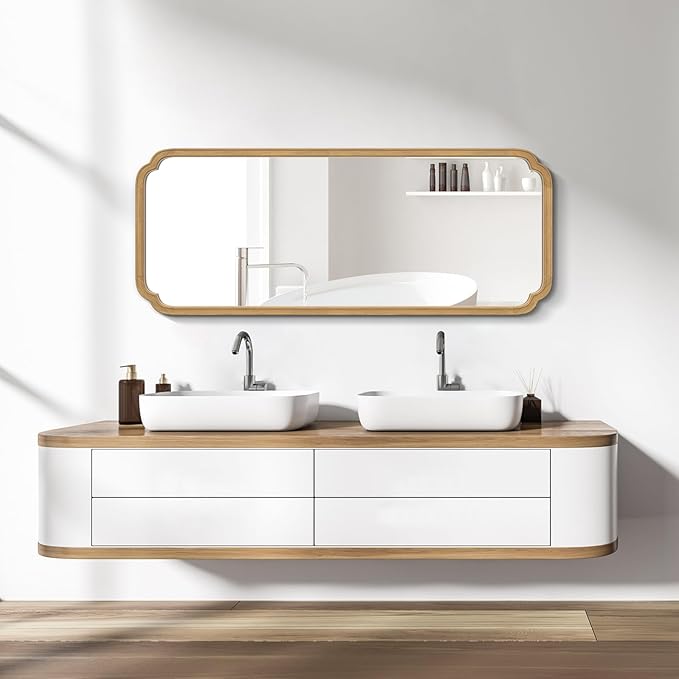 WallBeyond Full Length Mirror Wall Mounted 55"x22", Rustic Wooden Frame Floor Mirror, Large Full Body Mirror for Bedroom, Leaning or Hanging Against Wall (Naturl Solid Wood)