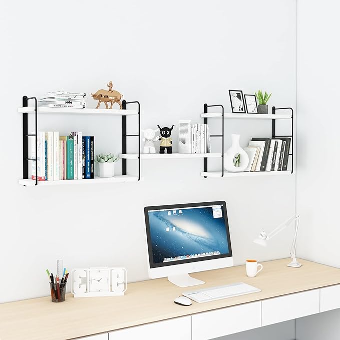 Wall Mounted Floating Shelves, Wall Shelves, Rustic Wall Decor Wood Shelves for Bedroom, Living Room, Bathroom and Kitchen Storage, Easy Installation (5, White)