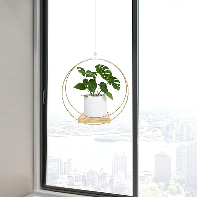 Hanging Planter for Indoor Plants, Plant Hanger with Sturdy Wood Base,Modern Boho Macrame Plant Hanger,Wall Ceiling Window Stands(Plants/Pots Not Included)