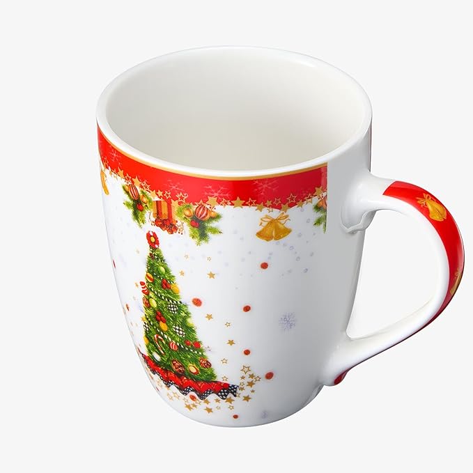 Winter Tree & Stars Festive Mug - Ceramic Microwave & Dishwasher Safe - 10.5oz Winter Mugs for Coffee, Hot Chocolate, Eggnog - Cozy Winter - Red & Green Great Gift!