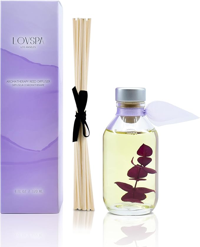 LOVSPA DE-STRESS Lavender & Eucalyptus Essential Oil Reed Diffuser Sticks Set | A Relaxing Blend of Woody Lavender, Sage, Eucalyptus & Rosemary | Made in The USA