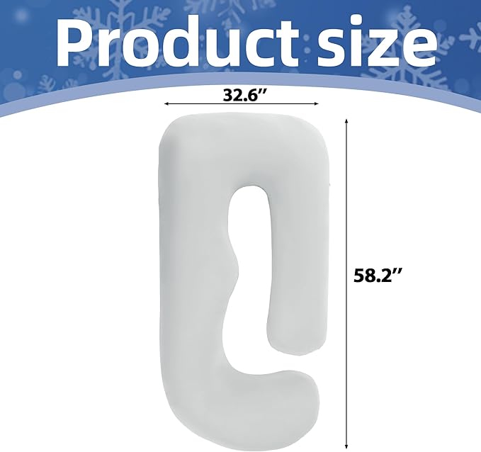 Cooling Pregnancy Pillow Cover (ONLY Pillowcase), Q-Max 0.4 U Shaped Luxurious Smooth Maternity Pillow Cover with Hidden Zip, Cool Large Pillow Protector for Side Hot Sleeper, Grey, 58x32 in