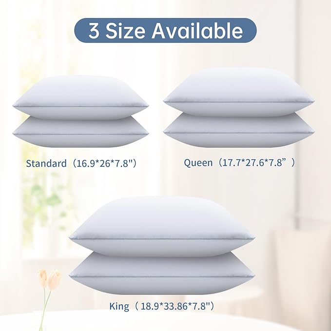 Bed Pillows for Sleeping Standard Size Set of 4,Down Alternative Filling,Pillows for Back, Stomach or Side Sleepers