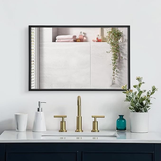 AAZZKANG Large Mirrors for Wall Black 28"x20" Rectangle Metal Framed Mirror Decorative for Bedroom Living Room Entryway Hanging Vertically or Horizontally