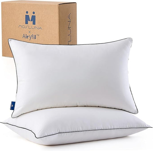 Goose Down Pillows Standard Size Set of 2, Luxury Hotel Collection Bed Pillow 2 Pack, Airyfil™ Powered Fillings & Feather Pillow，Soft Fluffy for Side, Back, Stomach Sleepers 20"x26"