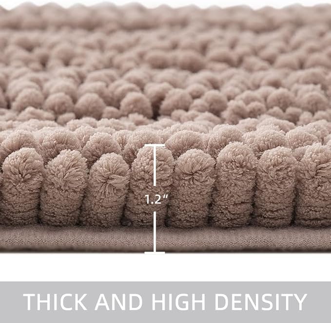 Bath Mat for Bathroom Ultra-Soft Machine Washable Rugs for Shower Room with Non-Slip Backing Shaggy Absorbent Luxury Chenille Bath Rug Perfect for Tub Sink Bedroom Door (16"x24", Camel)