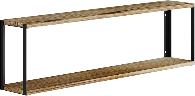 Wallniture Roca 36"x6" Bookshelf for Living Room Decor, 2 Tier Floating Shelves for Office Supplies, Entryway, Bathroom Organizer Shelf, Burnt Finish