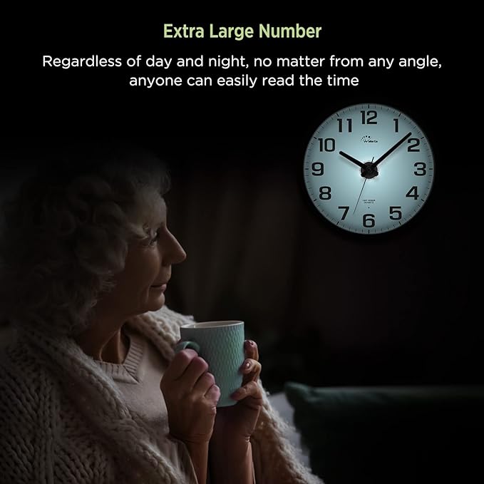 WallarGe Night Light Wall Clock for Bedroom - Silent Lighted up Wall Clock Glow in The Dark, Battery Operated for Living Room/Kitchen, Easy to Read Large Digital Display, 12 Inch