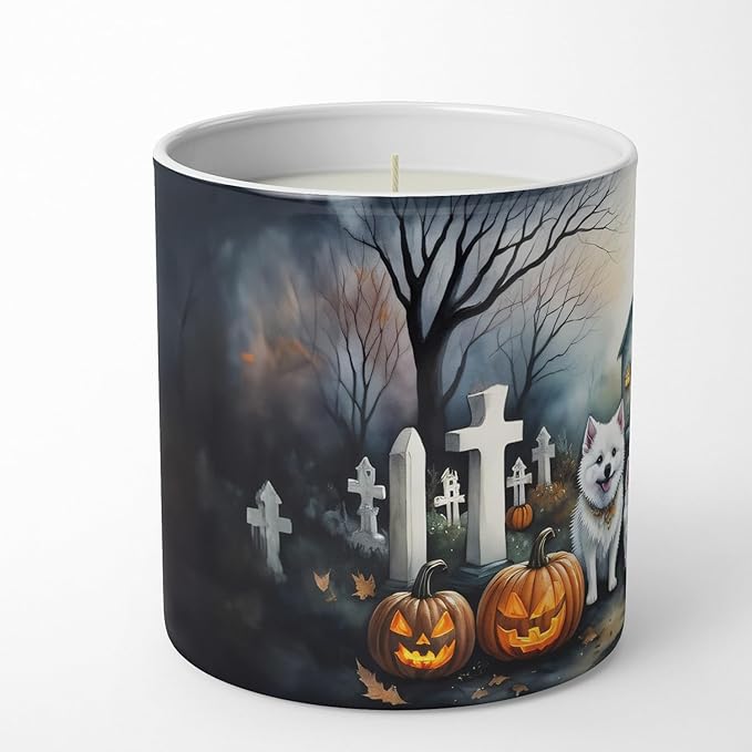 Caroline's Treasures DAC2008CDL American Eskimo Spooky Halloween Decorative Soy Candle Nature Soy Wax Essential Oil Home Decor Ideal for Bedroom Kitchen Bath Office Gift, 10 oz