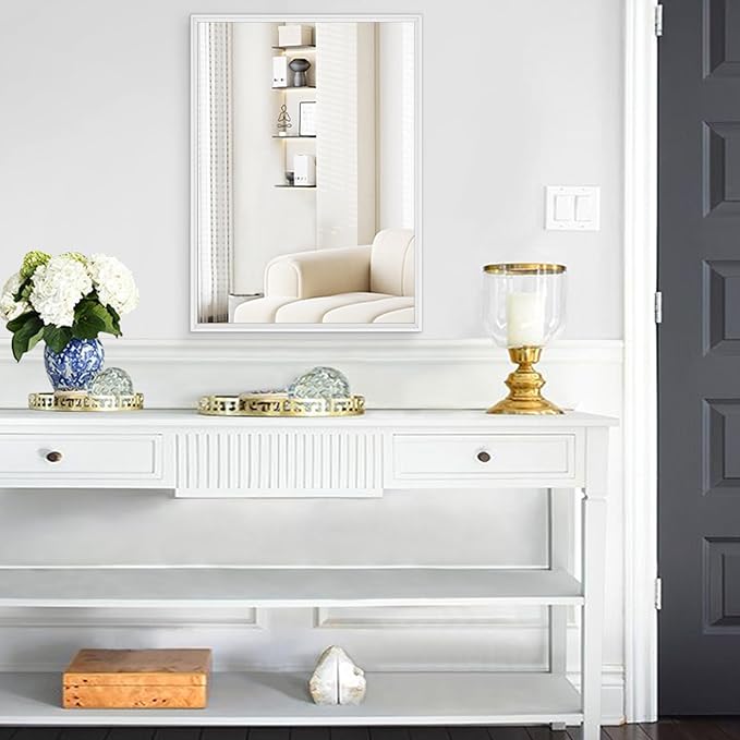 AAZZKANG Large Wall Mirror White Framed Mirrors 28"x20" Rectangle Decorative for Farmhouse Bedroom Bathroom Home Entryway Hanging Vertically or Horizontaly