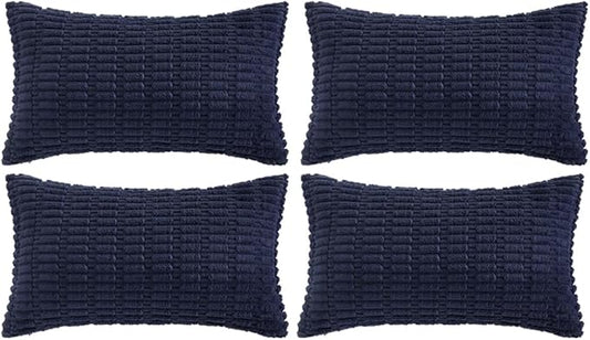 Fancy Homi 4 Packs Navy Blue Decorative Throw Pillow Covers 12x24 Inch for Living Room Couch Bed Sofa, Rustic Modern Farmhouse Boho Home Decor, Soft Plush Corduroy Cute Square Cushion Case 30x60 cm