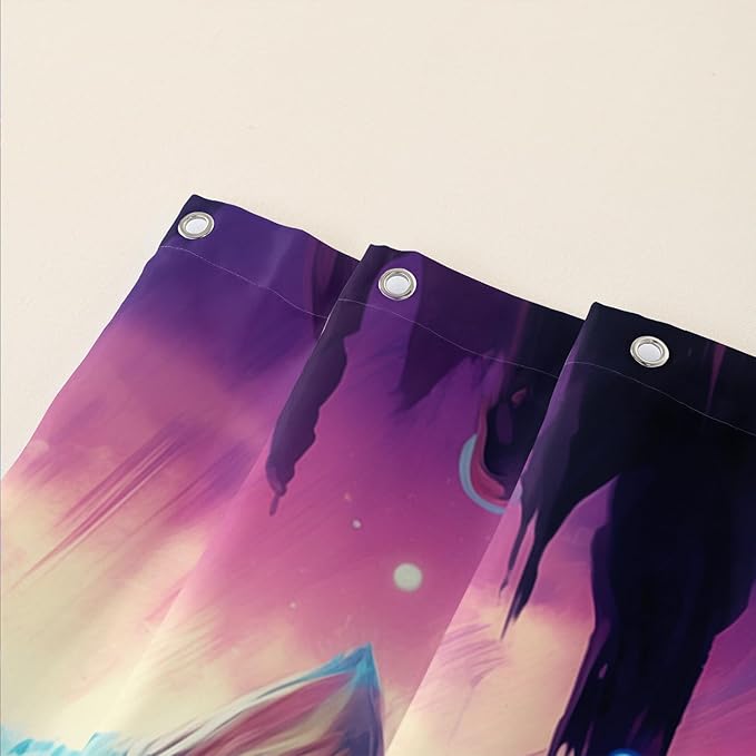 AILONEN Cool Cat Shower Curtains,Purple Rose Cat Bath Curtains for Bathroom Decor,Cave Cat Curtains for Kids,60" W*72" H Polyester Waterproof with 12 Plastic Hooks