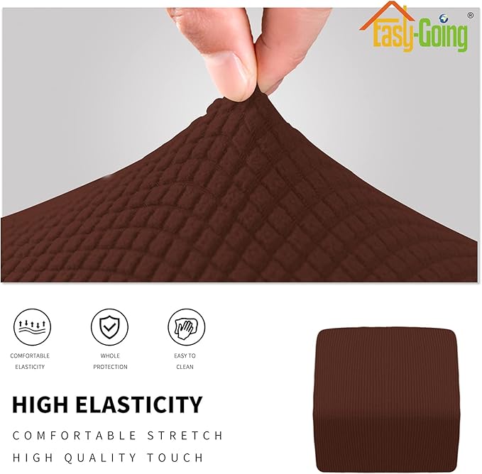 Easy-Going Stretch Square Ottoman Cover Folding Storage Stool Furniture Protector Soft Slipcover with Elastic Bottom (15x15x15inch, Coffee)