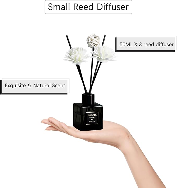 Reed Diffuser Set of 3, Jasmine Scented Oil Diffuser with 15 Sticks,(50ml) x 3 Aromatherapy Oil Reed Diffuser for Home Bedroom Bathroom Air Freshener