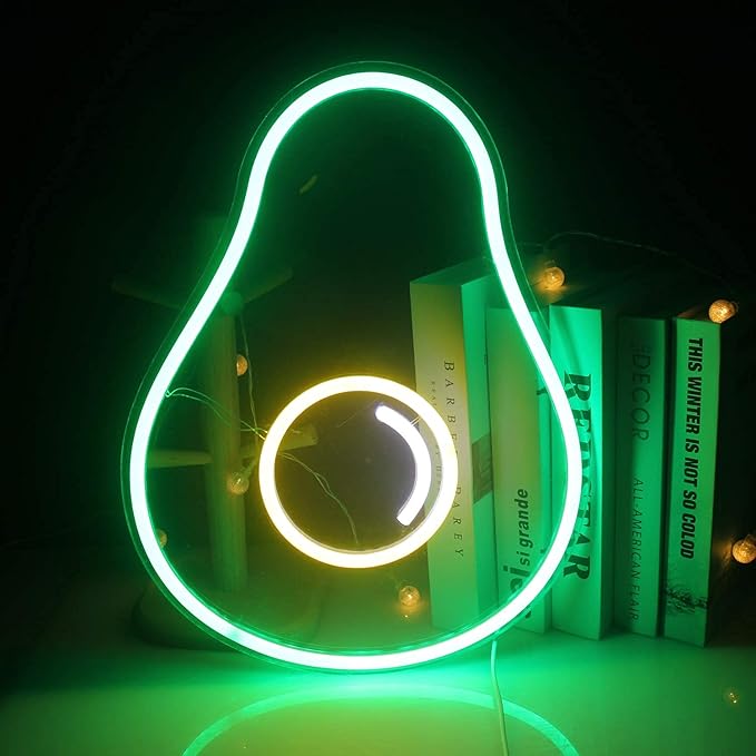 LUCUNSTAR Avocado Neon Sign Green Led Sign Fruit Neon Lights Cute Neon Signs USB Powered Switch Light Up Signs Neon Signs for Wall Decor Kids Room Bedroom Store Christmas Birthday Party Signs