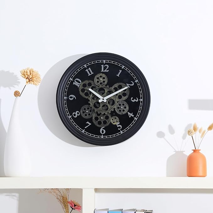 CLXEAST 15 Inch Real Moving Gear Wall Clock, Vintage Industrial Steampunk Metal Wall Clocks for Living Room Decor,Kitchen, Home Office